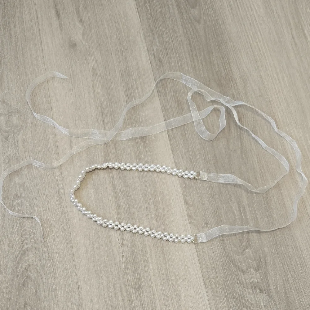 Elegant Pearl and Ribbon Belt or Hair Accessory Headband